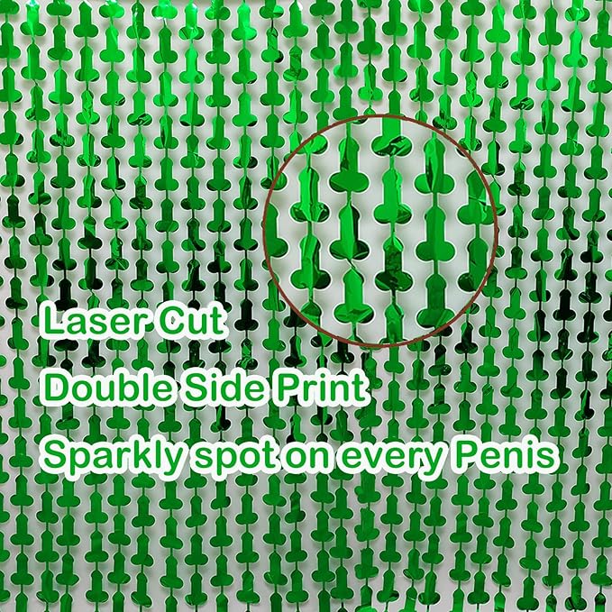 Bachelorette Party Decorations Foil Fringe Curtain, 2-Pack Girls Night Supplies Funny Metallic Streamers, Naughty Tinsel Backdrop for Hen Parties Bridal Shower Adult Birthday (Green)