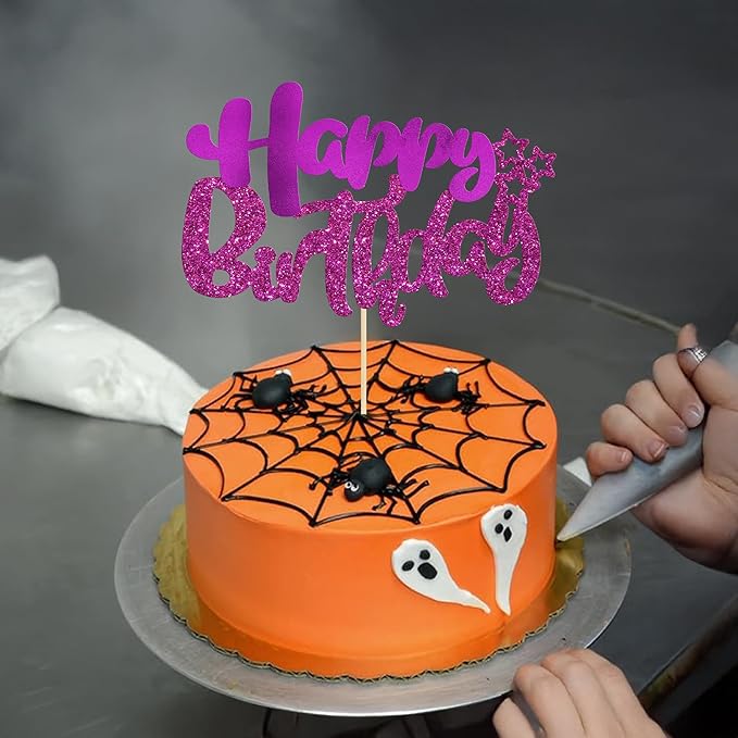 Ephlyn 1Pcs Happy Birthday Cake Topper Glitter Happy Birthday Cake Pick Decorations for Celebrating Baby Shower Theme Kids Boys Girls Anniversary Party Decorations Supplies Purple