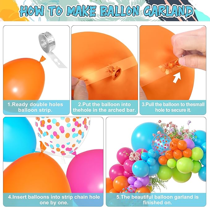 Amandir 153pcs Summer Tropical Balloon Arch Garland Kit Different Sizes 18 12 10 5inch Hot Pink Green Blue Yellow Purple Orange Rainbow Balloons for Hawaiian Luau Aloha Birthday Pool Party Decorations