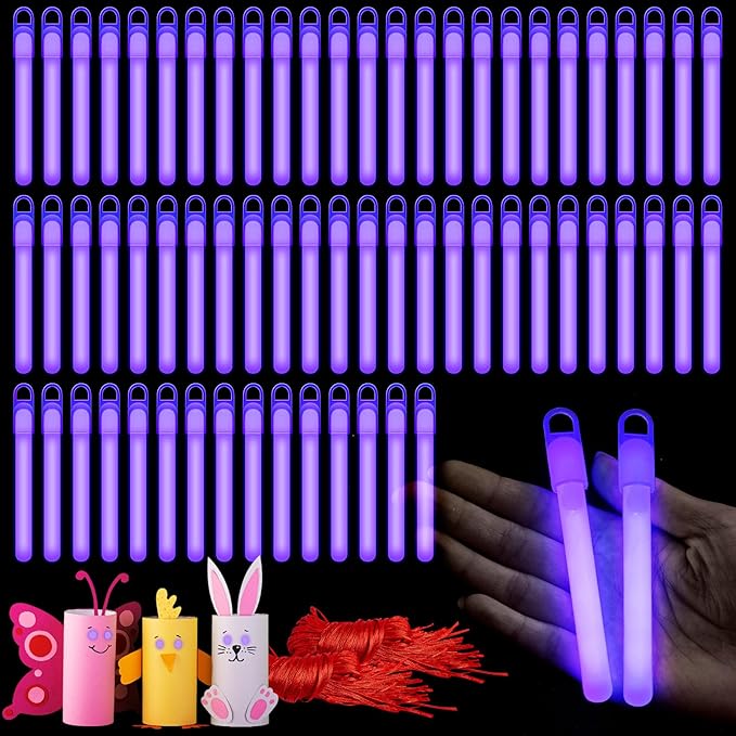 Lewtemi 100 Pack 4" or 6" Bright Glow Sticks Bulk, Glow in the Dark Party Supplies Birthday and Holidays (4 Inch,Purple)