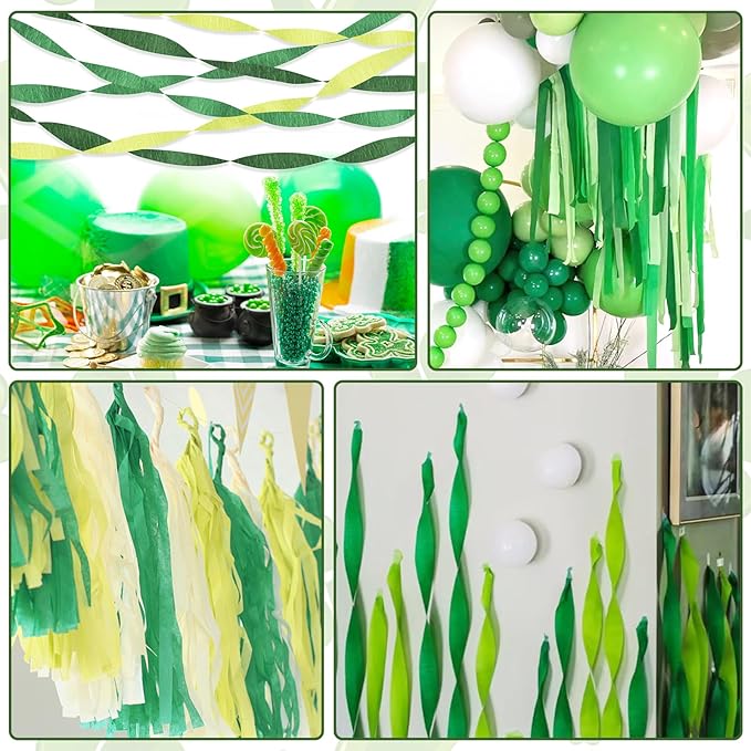 Green Streamers Party Decorations, 6 Rolls Crepe Paper for St Patricks Day Decorations Wedding Birthday Baby Shower Decorations Craft Supplies(1.8 Inch x 82Ft/Roll)