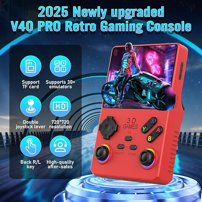 Hugawello R40 PRO Handheld Device, 35000 in 1 high-Definition Gaming mini Retro Video Console, 3.5-inch IPS Screen, 256GB RAM, 45 Built-in emulators, 3800mAh Battery (red 256GB)