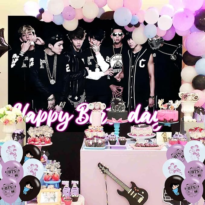 Bangtan Boys Birthday Party Decoration,Boy Band Party Photo Background 5 x 3 FT and 18 Pcs Balloon,Merch Party Backdrop Supplies