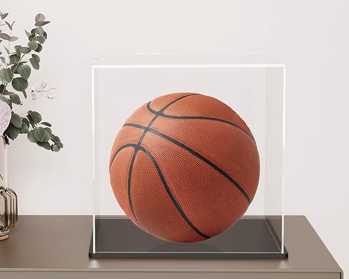 Clear Acrylic Display Case with Matt Black Base and Lid, Dust-Proof Acrylic Showcase, Cube Counter-Tops Box for Large Collectibles (10x10x10 inch)