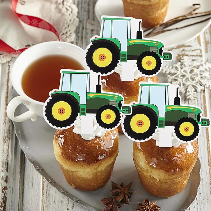 35 Pack Farm Tractor Cupcake Toppers Tractor Truck Car Cupcake Picks Tractor Card Cupcake Decorations for Construction Theme Baby Shower Boys Birthday Party Supplies Green