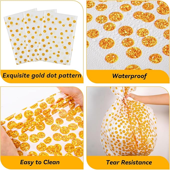 VitalCozy Round Dot Tablecloth 84 Inch Plastic Table Cover Polka Dot Confetti Tablecloths for Easter 2026 Graduation Prom Wedding Birthday Spring Party Supplies(White and Gold,12 Pcs)