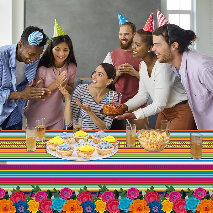 3 Pieces Mexican Fiesta Party Supplies Mexican Theme Tablecloths Fifth of May Table Covers Mexican Floral Stripes Tablecover for Happy Birthday Taco Weddings Baby Shower Party Favors Decorations