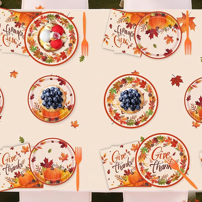 Thanksgiving Tablecloth, 3PCs Fall Tablecloths 54” x 108” Plastic Disposable Tablecloth Autumn Maple Leaf Party table Cover for Friendsgiving Fall Party Table Decorations Thanksgiving Table Decor