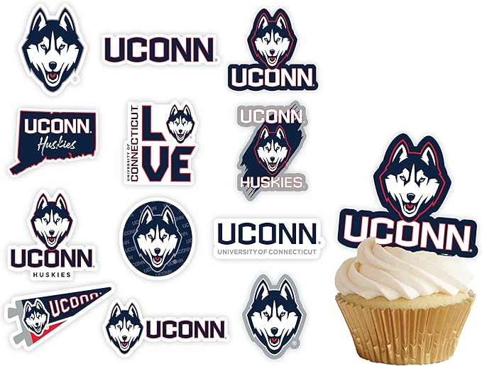 UConn Cupcake Topper Party Supplies for University of Connecticut Football, Birthday, Graduation Party Decorations (24 Pieces) (UCONN Huskies)