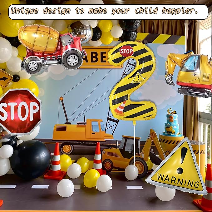 Construction Theme Party Balloons Yellow and Black Striped Balloons Birthday Party Balloons Construction Decorations Supplies for Kids' Birthday Anniversary Party (Number 2 Set)