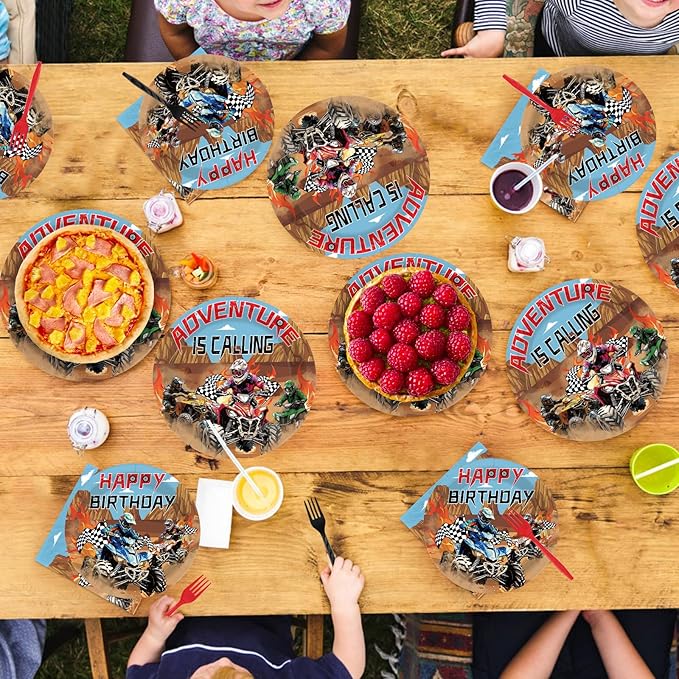 96Pcs Four Wheeler Birthday Decorations ATV Quad Bike Party Plates and Napkins Dirt Bike Motocross Tableware Set for Kids Teens Boys Girls Birthday Party Supplies Serves 24