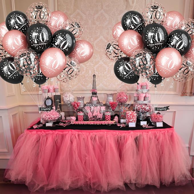 70th Birthday Decorations for Women, Black Rose Gold Happy 70th Birthday Latex Balloons Set, Pack of 15 70th Party Decor Balloons for Age 70 Years Old Birthday Party Decoration Celebration Supplies