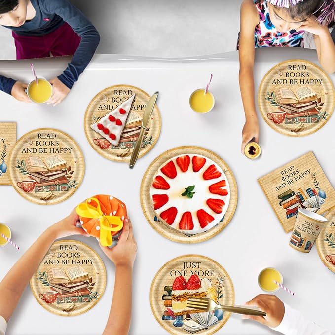 Book Birthday Party Supplies, include 20 Plates and 20 Napkins, for Vintage Book Club Library Reading Party Decorations