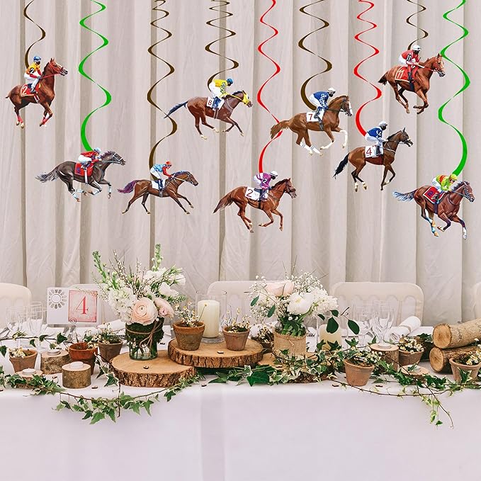 Horse Racing Hanging Swirls 20PCS Derby Day Hanging Decorations Horserace Party Decorations Jockey Horse Race Cutout Streamers for Race Horse Equestrian Birthday Party Supplies