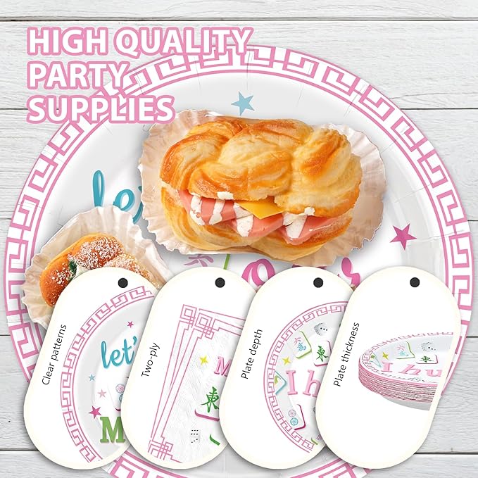 96Pcs Mah-jong Party Supplies Mah Jong Plates and Napkins Mah-jongg Chinese Game Tableware Set for Asian-Themed Gatherings Game Nights Bridal Showers Birthday Party Supplies Serves 24