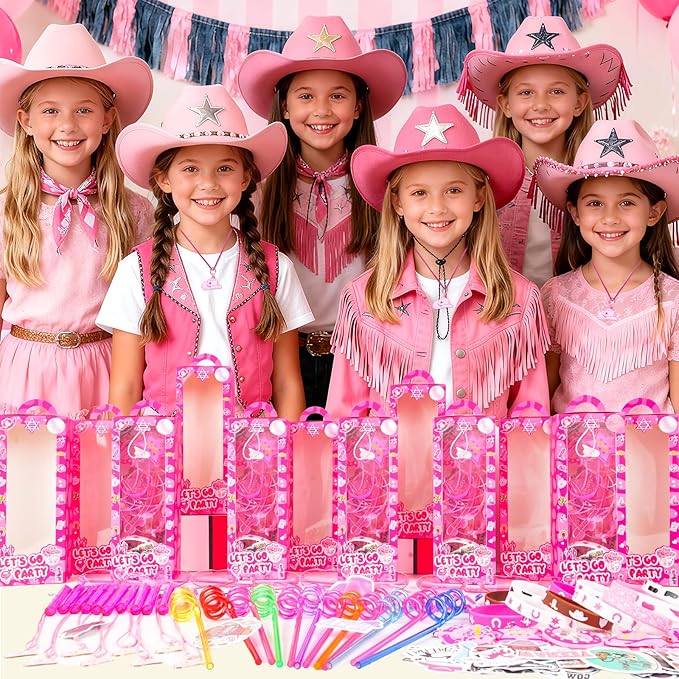 Cowgirl Party Favors Pack - For 12Guests | Pink Goodie Bag Stuffers for Kids Girls' Birthday | Galentines | Pinata Filler & Classroom Rewards