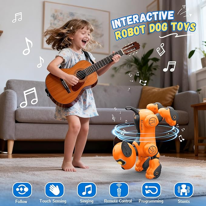 Robot Dog for Kids, Smart Remote Control Robots Dancing Toy for Boys and Girls Birthday Gifts for Children (Yellow)