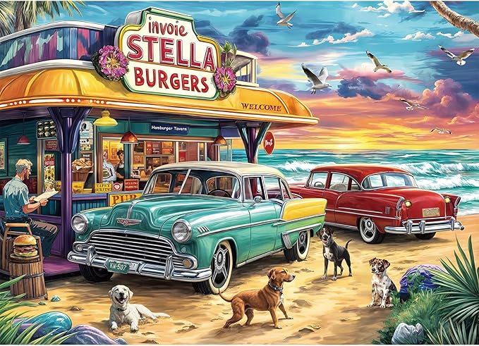 Jigsaw Puzzles for Adults 1000 Pieces, Interlock Perfectly Letter on Back No Dust, Home Decor Birthday Party Gift Toy for Men Women Elders Seniors, 1:1 Poster-Seaview Campground