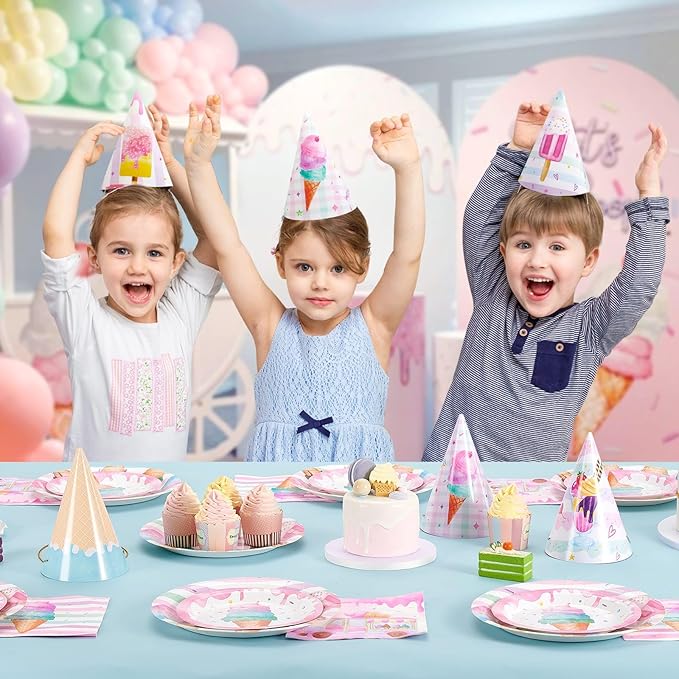 WERNNSAI Birthday Party Hats - 12 Pcs Birthday Party Supplies Cone Hat Headbands Colorful Paper Party Hats for Kids
