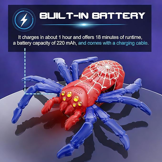 Remote Control Tarantula Indoor Wall Toys, Rechargeable Wall Climbing Spider, Kids Toys for Boys & Girls Ages 3 & Up (Red)
