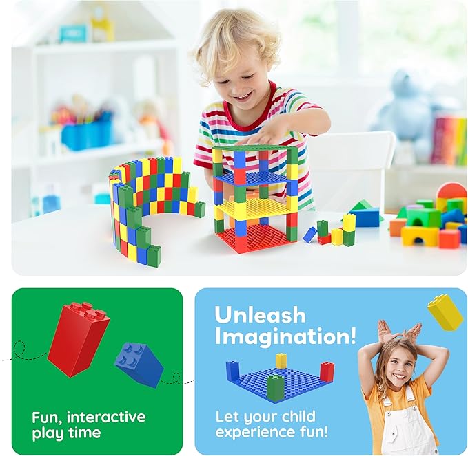 PicassoTiles Building Blocks Classic Brick 28PC Stackable Platform Foundation Base Plate Multi Color Set for Build Block Bricks Compatible with All Major Brands STEM Construction Kit Kids Age 3+ PBS03