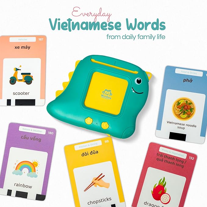 Monkey & Bananas | Vietnamese–English Talking Flash Cards | Southern & Northern Dialects | Bilingual Toy for Toddlers & Beginner Learners | 224 Words, 18 Themes | Screen-Free Learning Toy | Ages 2–6