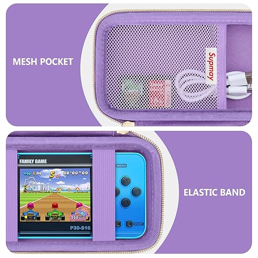 Supmay Carrying Case Compatible with WELLST·G/ for GuaiyeyeAP Handheld Game for Kids -Preloaded 220 Retro Video Games, Portable Gaming Player Storage Holder Travel Bag with Mesh Pocket, Purple(Cube)