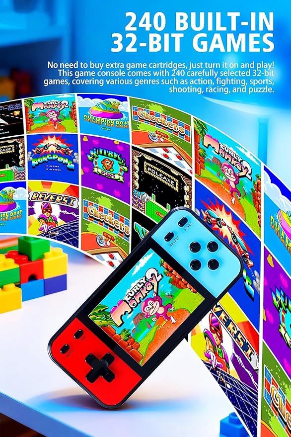 3-inch Screen Kids' Handheld Game Console 240 32-bit Retro Games TV Connectable Electronic Puzzle Games for Indoor/Outdoor/Travel Perfect Birthday/Holiday for Children