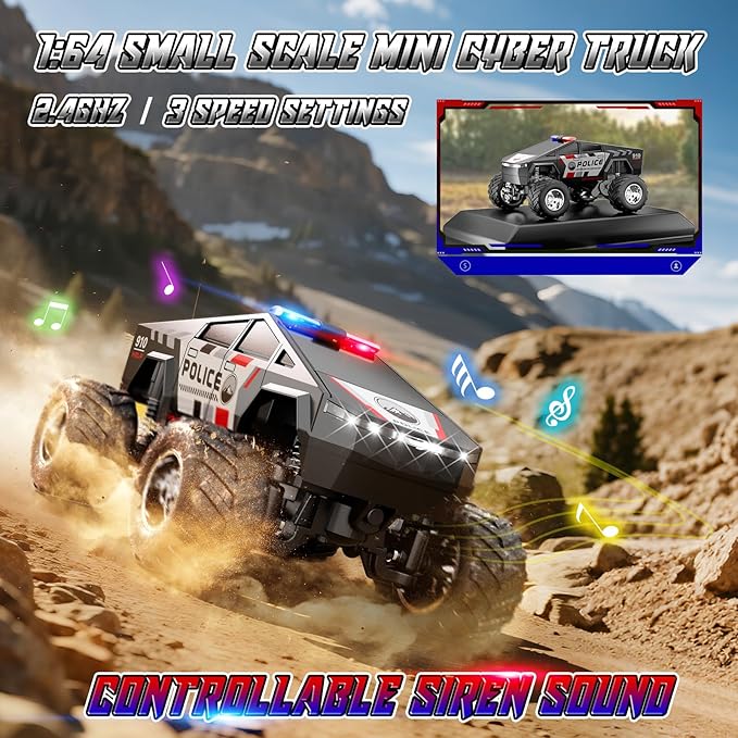 SOONYANG Remote Control Car,APP Controlled 1:64 Scale Mini RC Truck | Alloy Body with LED Lights, 2.4GHz & Phone RC Car | Speed/Steering Adjustable Monster Truck Toys, Gift for Boys Girls & Adults