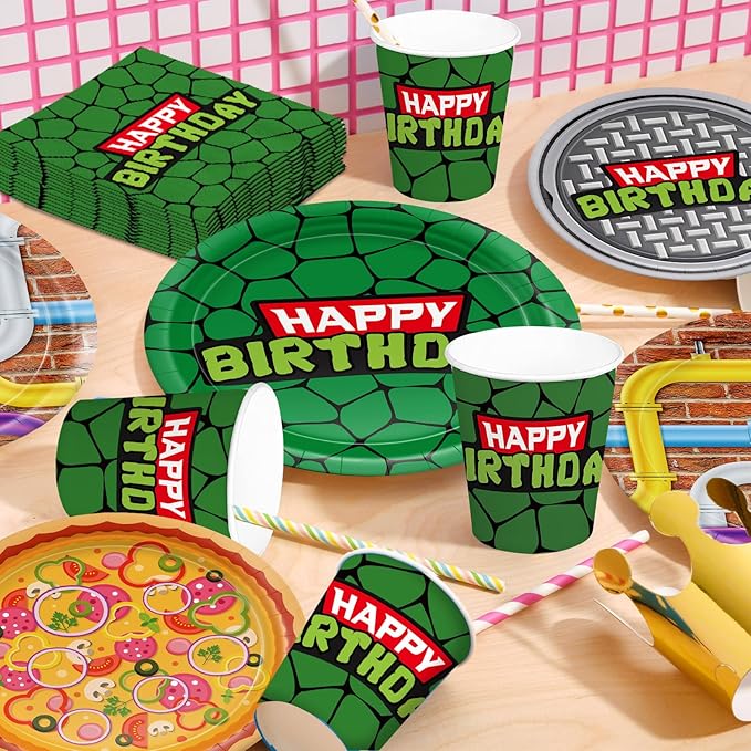 120pcs Turtle Party Decorations Plates Napkins Disposable Paper Cups Tableware Set Cartoon Birthday Party Supplies for Boys Girls Birthday Decor 30 Guests