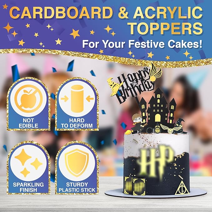 Cake Topper Decorations for Little Magicians - Sparkling Birthday Cake Toppers, Easy Installation & Adjustment, Bend & Fade Resistant Materials - Magical Birthday Decorations for Boys & Girls