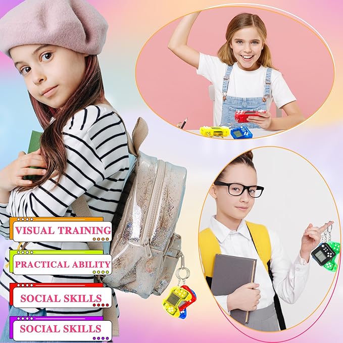 12 Pcs Video Game Keychain Mini Video Game Multicolors Handheld Games Key Chain for School Birthday Party Favor Supplies (Color Style 1)