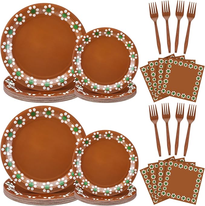 122 Pcs Cielito Lindo Party Decoration Platos De Barro Mexicanos Fiesta Talavera Paper Plates Mexican Napkins Forks Tableware Set for Baby Shower Weeding Birthday Supplies, Serve 24