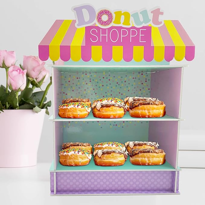 2 Tier Donut Stand for Donut Birthday Party Supplies & Decorations, Cupcake Stand Dessert Table Centerpiece Decor by 4E's Novelty