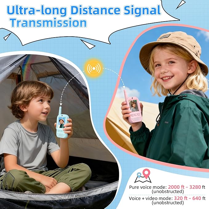 Video Walkie Talkies for Kids 2 Pack – Rechargeable Kids Walkie Talkies Intercom Toys for Age 3-12 Year Old Boys Girls, HD Camera & Voice Changer, 2'' Screen, Outdoor Play Camping Hiking Family Games
