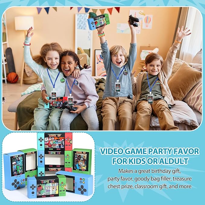 147 Pcs Video Game Party Favors for Kids Gamer Goodie Bag Stuffers Gaming Birthday Party Supplies with Gift Boxes, VIP Pass, Balloons, Bracelets, Keychains, Badges, 3D Stickers (Blue)