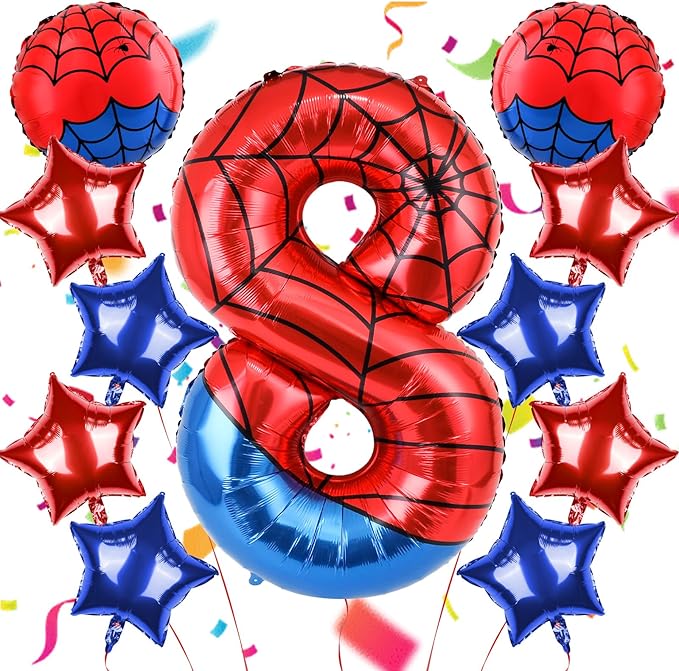 40 Inch Spider Theme Number Balloon, Number Block Foil Number 8 Balloons Large Big Numbers Helium Balloon for Girls Boys 8th Birthday Theme Party Decorations (Number 8)