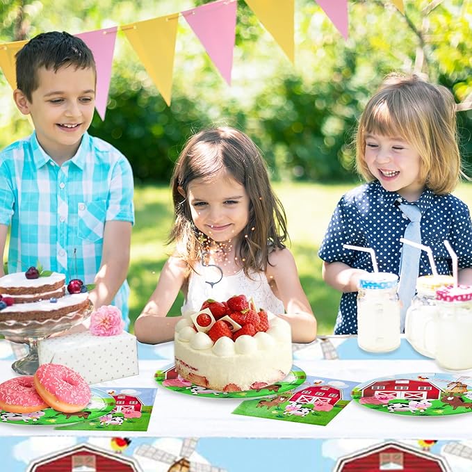 41pcs Farm Party Supplies ,include 20 Dessert Plat, 20 Napkin and 1pcs Tablecloth,Used for Farm Birthday Party Decoration