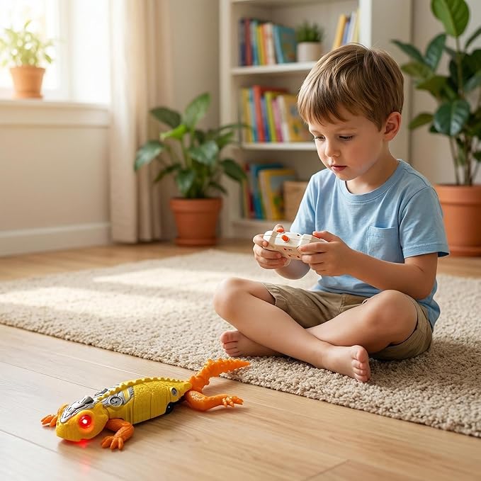 RC Wall Climbing Gecko, 360° Spin Zero Gravity Stunt Robot, Rechargeable Remote Control Lizard with LED Eyes, Dual Mode Floor & Ceiling Racer, Scary Prank Toy Gifts for Boys & Girls Ages 4-12 (Yellow)
