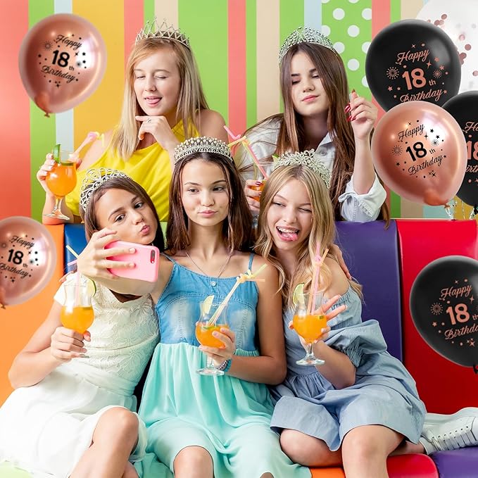 Rose Gold 13th Birthday Balloons for Girls 13th Birthday Party Decorations,12inch 15pcs Rose Gold Black Happy 13th Birthday Balloons, Party Balloons Confetti Balloons for Girls Party Deocorations