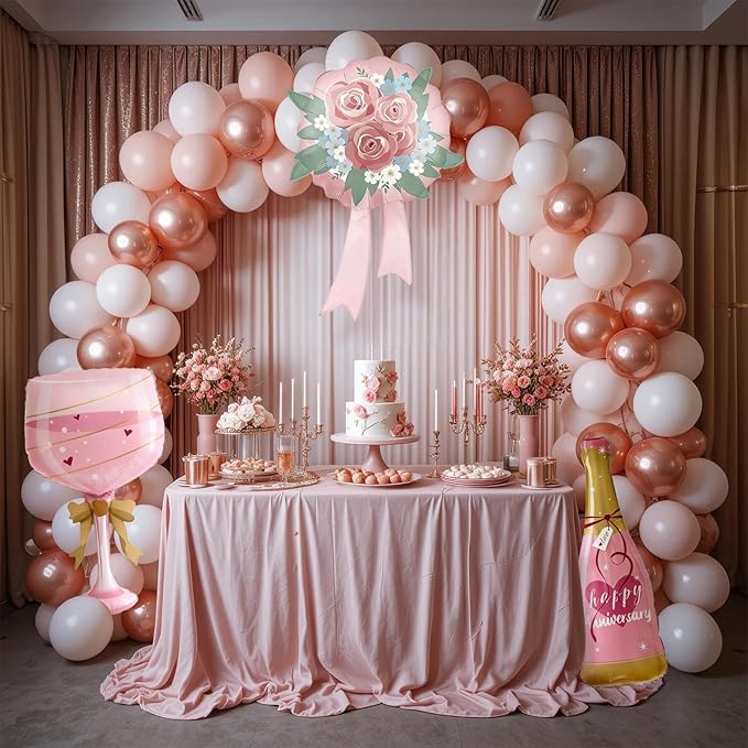 Happy Anniversary Balloon Champagne Bottle Balloon Champagn Glass Foil Balloons Flower Birthday Engagement Bridal Shower Wedding Bachelorette Celebration Anniversary Party Decorations Supplies 3 Pcs