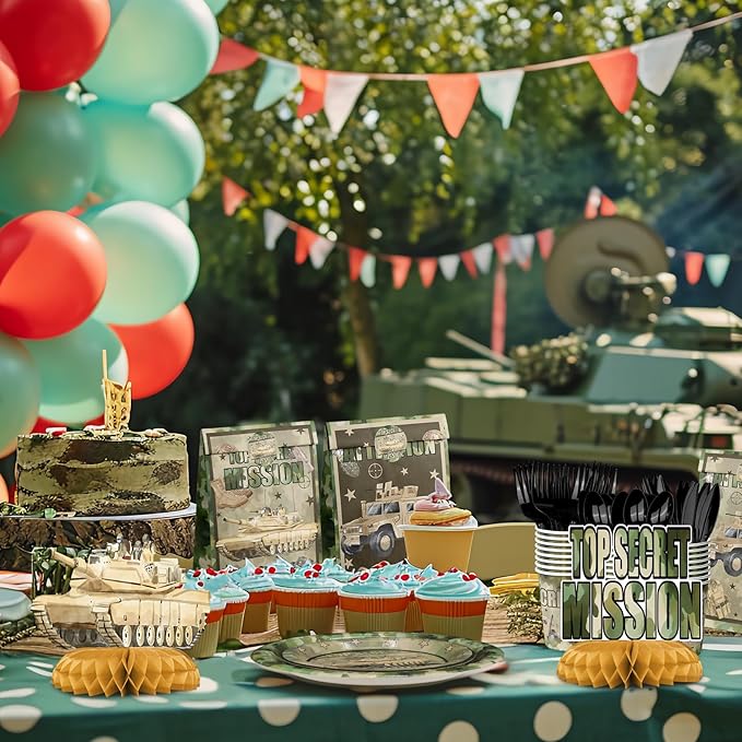 Army Party Centerpiece Set - 3D Tank Honeycomb Army Birthday Decorations and Army Table Toppers for Kids' Military-Themed Birthday and Baby Shower Table Décor