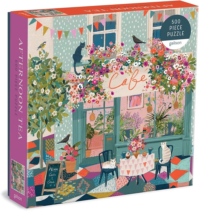 Galison Afternoon Tea Puzzle, 500 Pieces, 20” x 20” – Floral Jigsaw Puzzle with a Beautiful Illustration by Victoria Ball – Thick Sturdy Pieces, Challenging Family Activity, Makes a Great Gift