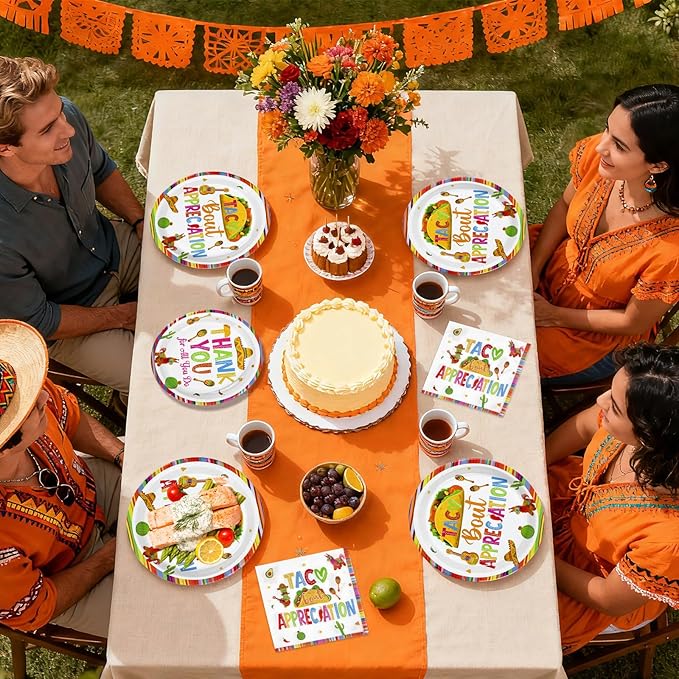 96Pcs Mexican Taco Bout Appreciation Party Decorations Thank You for All You Do Plates and Napkins Mexican Tacos Decorations for Teacher and Staff Appreciation Cinco De Mayo Party Supplies Serves 24