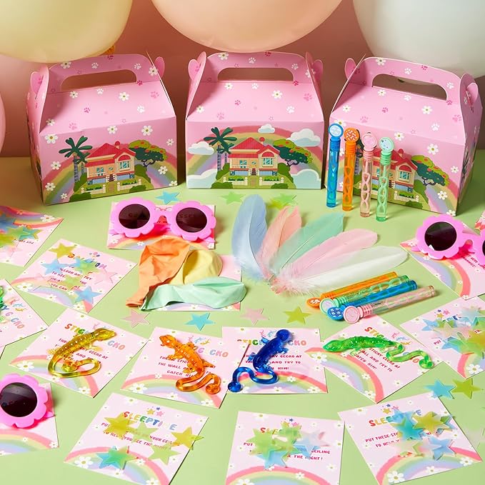 Vanblue 120Pcs Blue Paw Dog Party Favors,Birthday Decorations Pink Dog Theme Party Supplies for Girls Kids, Sticky Gecko with Cards Goodie Bag Stuffers,Pinata Stuffers,Family Games