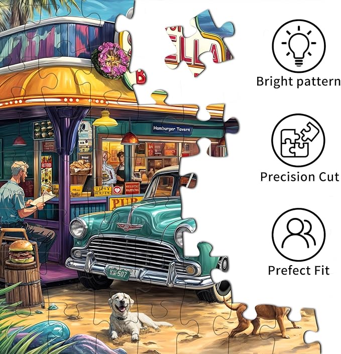 Jigsaw Puzzles for Adults 1000 Pieces, Interlock Perfectly Letter on Back No Dust, Home Decor Birthday Party Gift Toy for Men Women Elders Seniors, 1:1 Poster-Seaview Campground