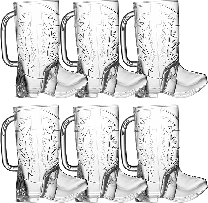 JoyServe Cowboy Boot Cups - (Bulk Pack of 12) 17oz Drink Mugs, Reusable BPA-Free Plastic Drinking Mug Cups for Kids, Western Themed Rodeo Birthday Party Decorations and Supplies