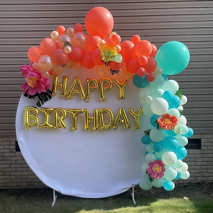 Hawaiian Balloons Set, Pack of 60 12 Inch Orange Teal Blue Light Green Chrome Rose Gold Confetti Latex Balloons for Tropical Luau Beach Aloha Tiki Magic Baby Shower Birthday Party Decorations Supplies
