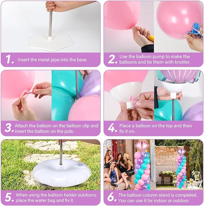 2 Sets Mermaid Party Balloon Column Stand Kit with 102 Balloons Beach Mermaid 5.57ft Adjustable Balloon Tower Stand with Bases Sea Shells Balloons Arch Column for Girl Princess Birthday Party Supplies