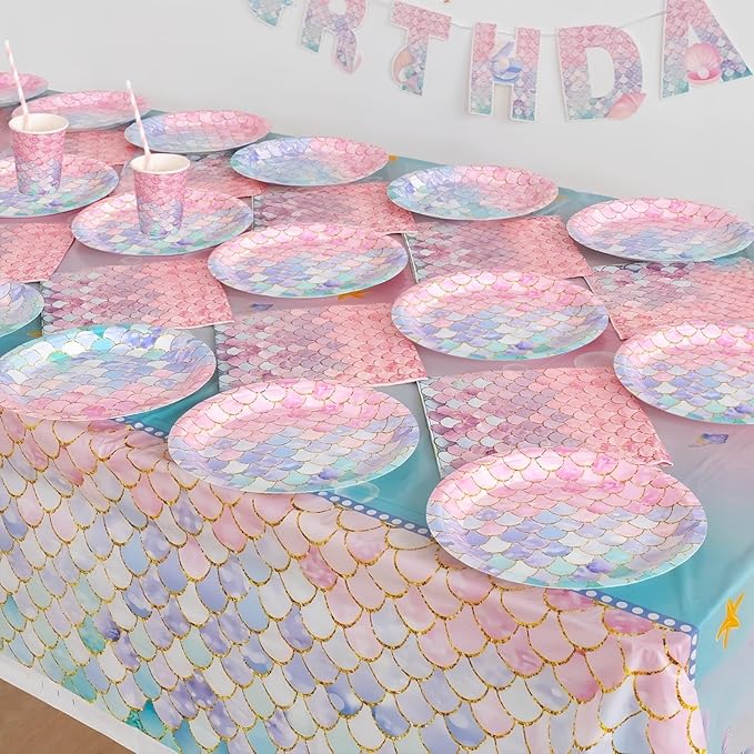 40 Pcs Mermaid Birthday Party Decorations Plates Set for 20 Guests,Little Mermaid Party Supplies Ocean under the Sea Party Tableware Plate and Napkins for Princess Girls Baby Shower